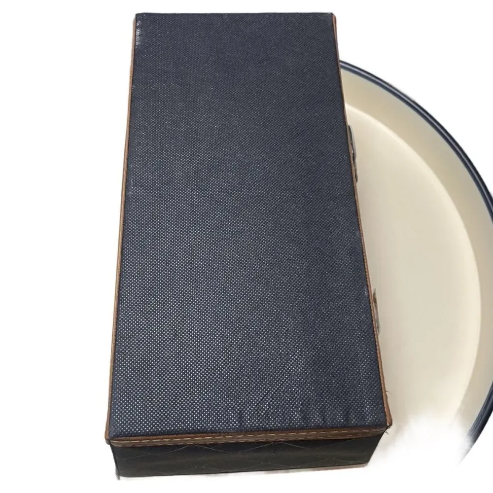 Elegant Black Fabric Storage Bin w/Brown Faux Leather Accents & Monogram Print